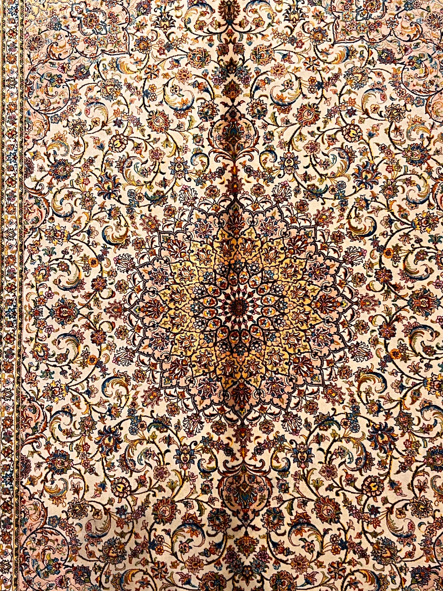 Ivory Bamboo Silk Rug 3x5 ft – Elegant Floral Medallion Silk Area Rug with Classic Ornamental Design