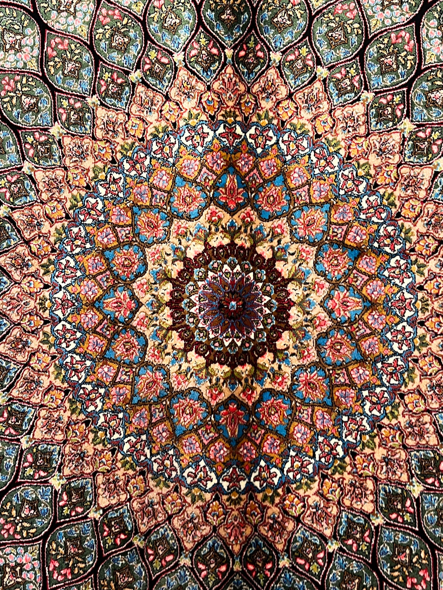 Olive Green Bamboo Silk Rug 3x5 ft – Radiant Floral Medallion Silk Area Rug with Intricate Botanical Design