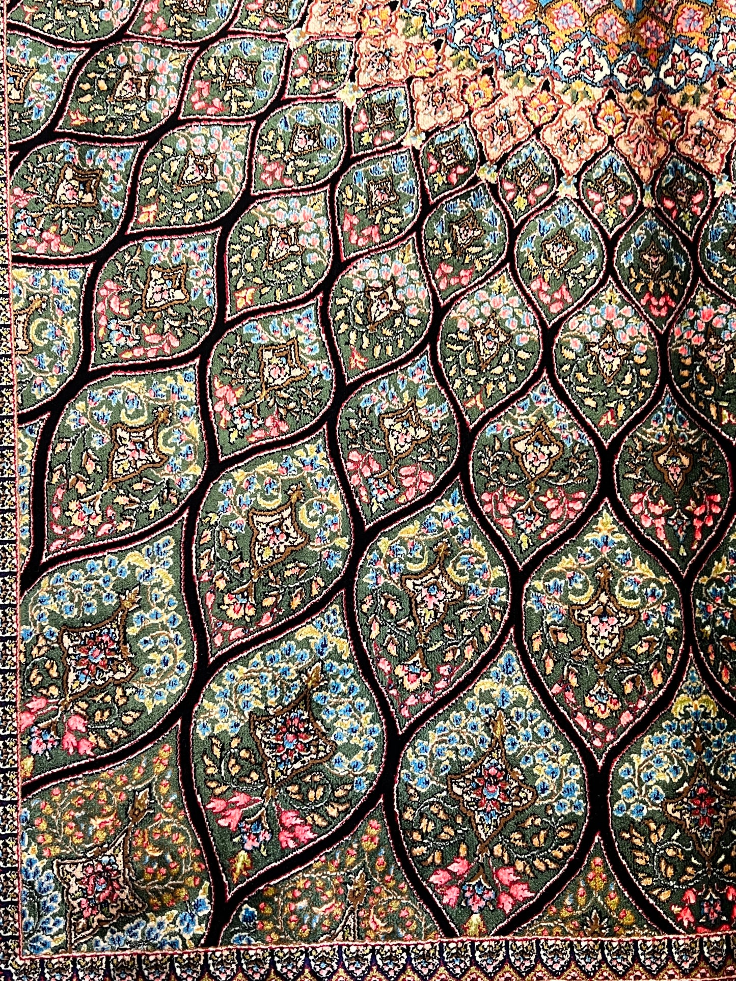 Olive Green Bamboo Silk Rug 3x5 ft – Radiant Floral Medallion Silk Area Rug with Intricate Botanical Design