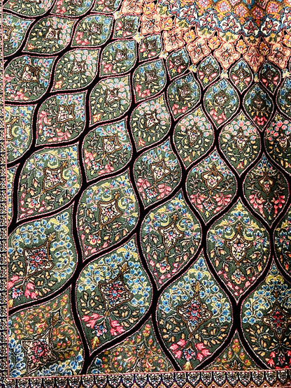 Olive Green Bamboo Silk Rug 3x5 ft – Radiant Floral Medallion Silk Area Rug with Intricate Botanical Design