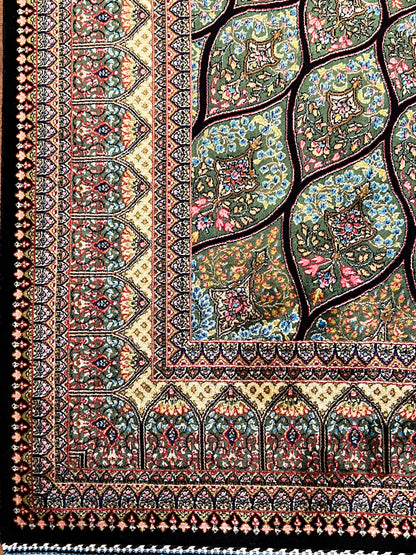 Olive Green Bamboo Silk Rug 3x5 ft – Radiant Floral Medallion Silk Area Rug with Intricate Botanical Design