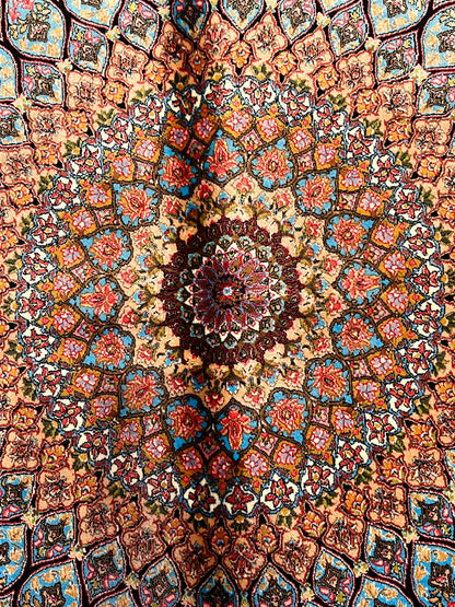 Light Blue Bamboo Silk Rug 3x5 ft – Radiant Floral Medallion Silk Area Rug with Elegant Ornamental Design