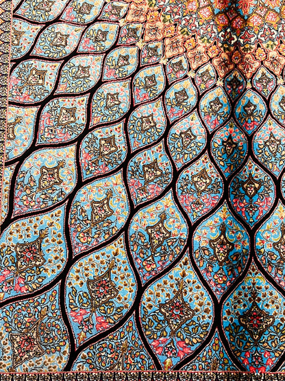 Light Blue Bamboo Silk Rug 3x5 ft – Radiant Floral Medallion Silk Area Rug with Elegant Ornamental Design