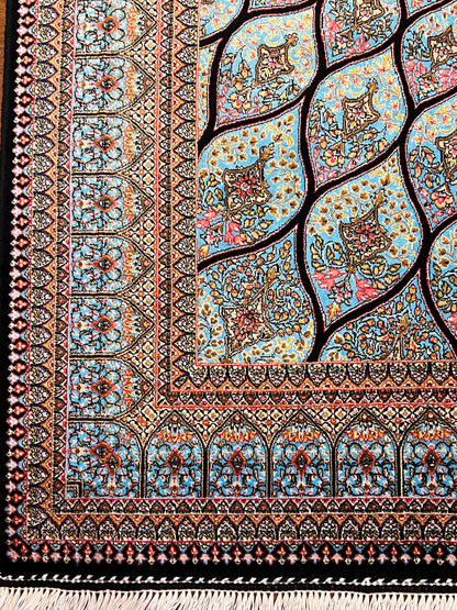 Light Blue Bamboo Silk Rug 3x5 ft – Radiant Floral Medallion Silk Area Rug with Elegant Ornamental Design
