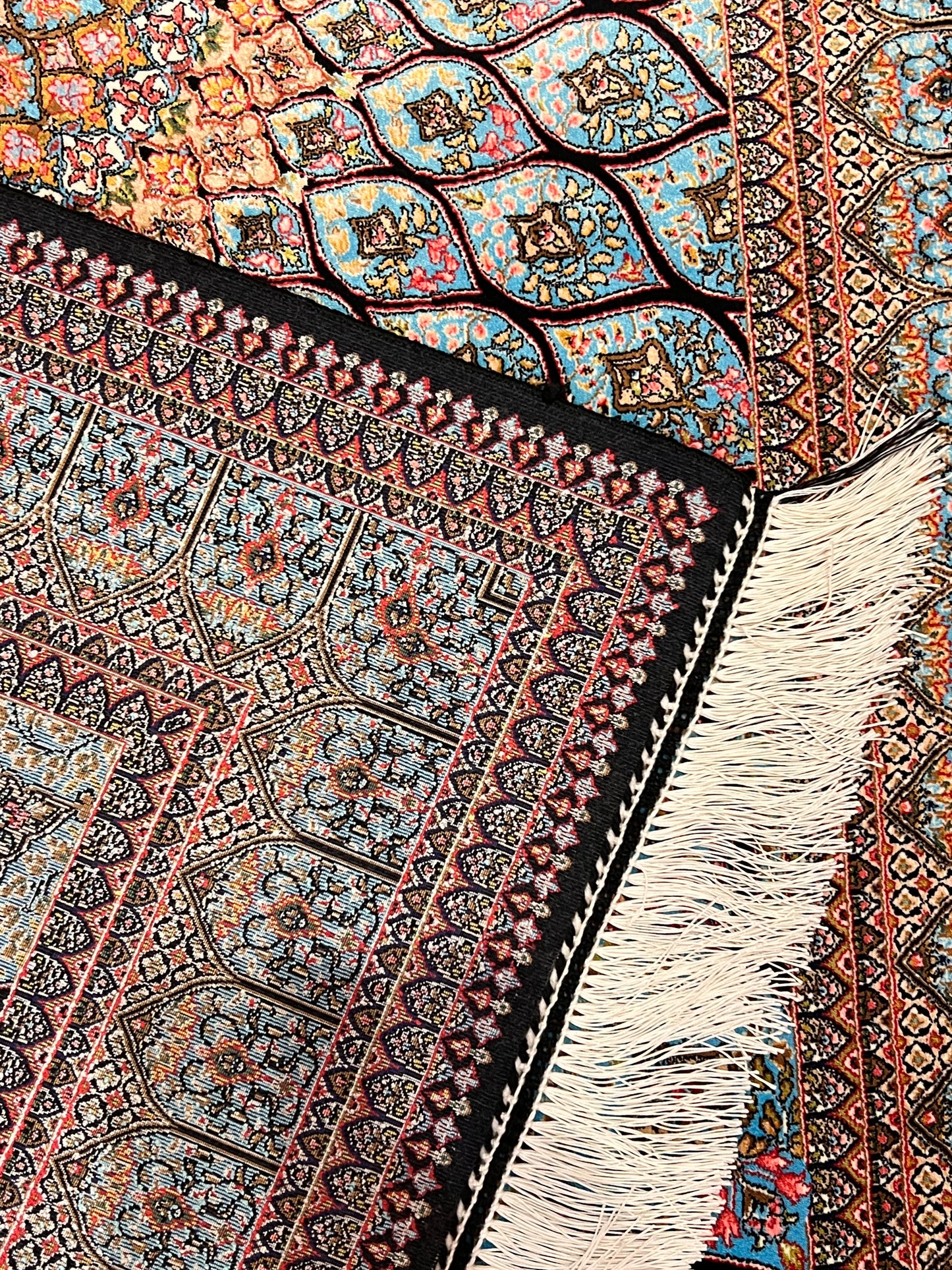 Light Blue Bamboo Silk Rug 3x5 ft – Radiant Floral Medallion Silk Area Rug with Elegant Ornamental Design