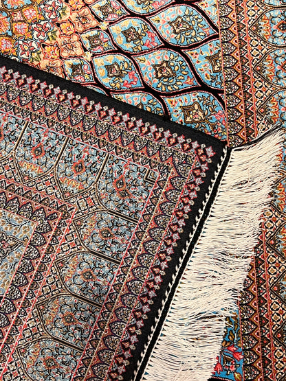 Light Blue Bamboo Silk Rug 3x5 ft – Radiant Floral Medallion Silk Area Rug with Elegant Ornamental Design