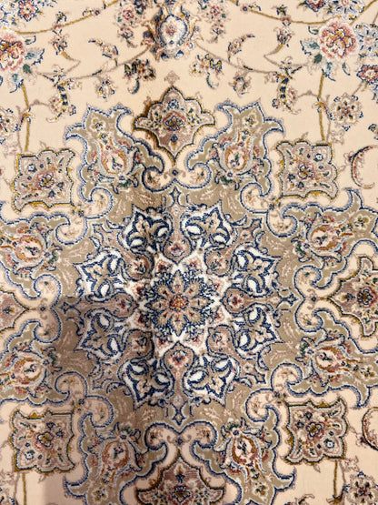 Cream Bamboo Silk Rug 3x5 ft – Elegant Floral Medallion Silk Area Rug for Bedroom, Entryway & Living Space