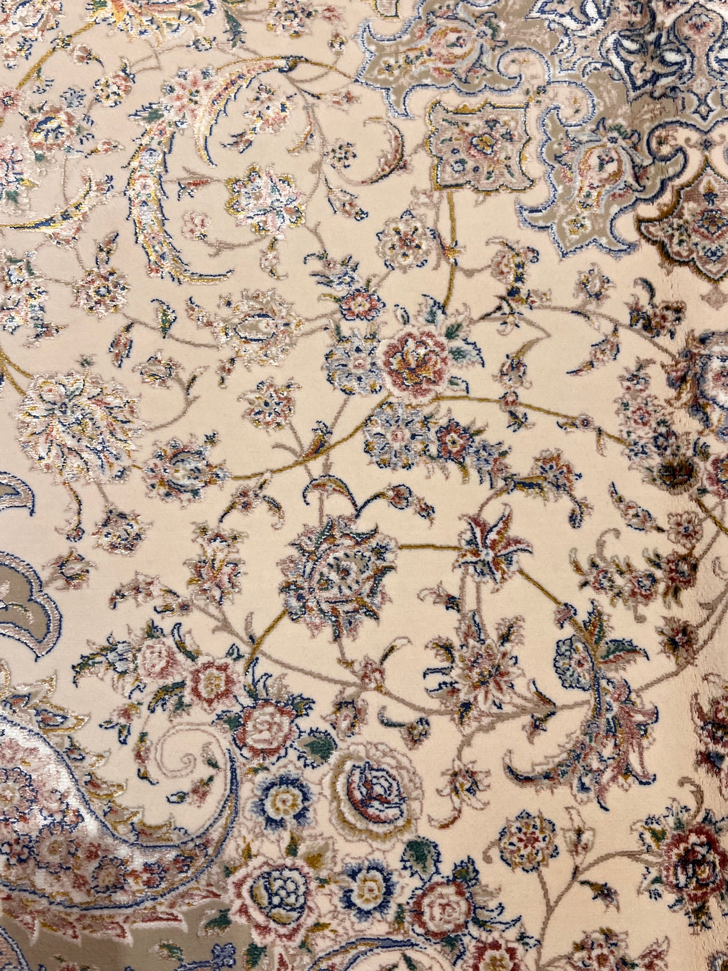 Cream Bamboo Silk Rug 3x5 ft – Elegant Floral Medallion Silk Area Rug for Bedroom, Entryway & Living Space