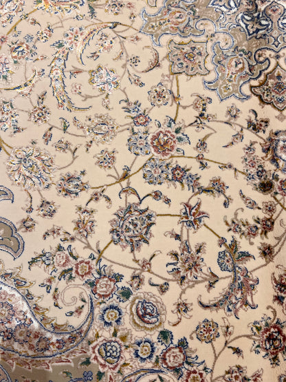 Cream Bamboo Silk Rug 3x5 ft – Elegant Floral Medallion Silk Area Rug for Bedroom, Entryway & Living Space