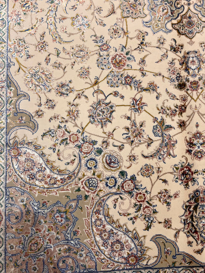 Cream Bamboo Silk Rug 3x5 ft – Elegant Floral Medallion Silk Area Rug for Bedroom, Entryway & Living Space