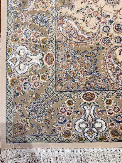 Cream Bamboo Silk Rug 3x5 ft – Elegant Floral Medallion Silk Area Rug for Bedroom, Entryway & Living Space