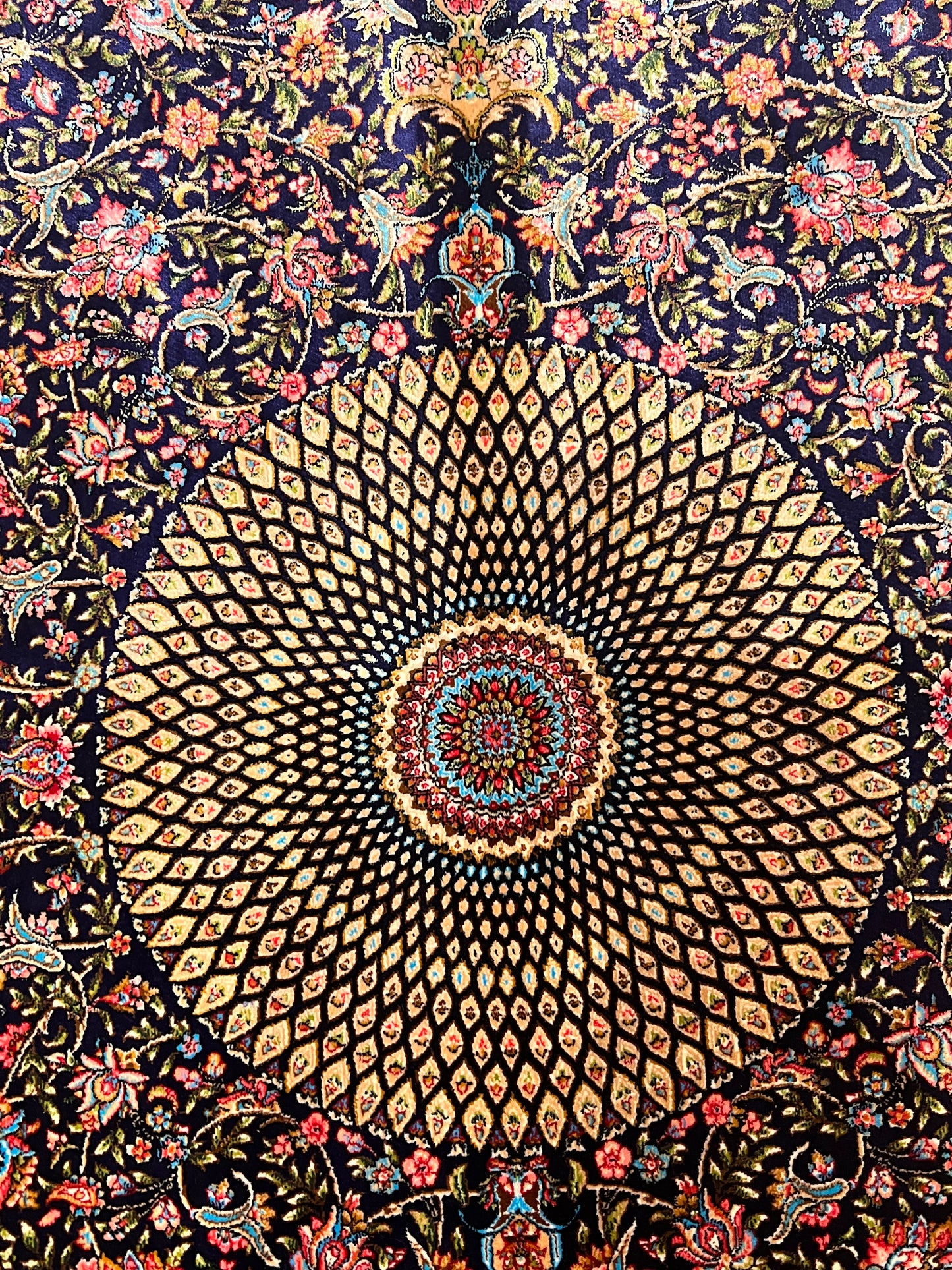 4x6 ft Silk Rug – Navy Blue & Ivory Floral Medallion Area Rug, Elegant Luxury Home Decor