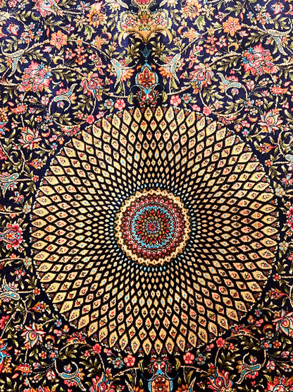 4x6 ft Silk Rug – Navy Blue & Ivory Floral Medallion Area Rug, Elegant Luxury Home Decor