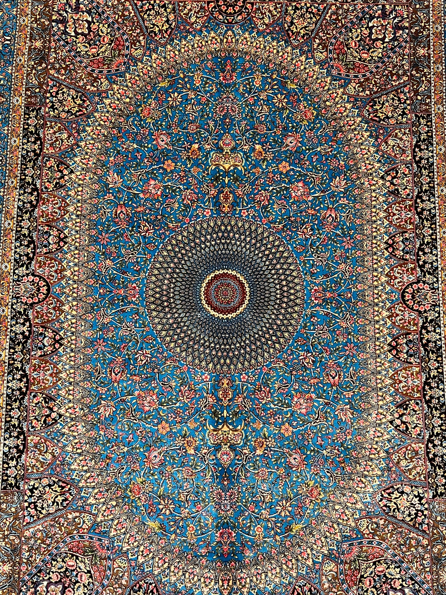 4x6 ft Silk Rug – Turquoise Blue Floral Medallion Area Rug, Elegant Luxury Home Decor