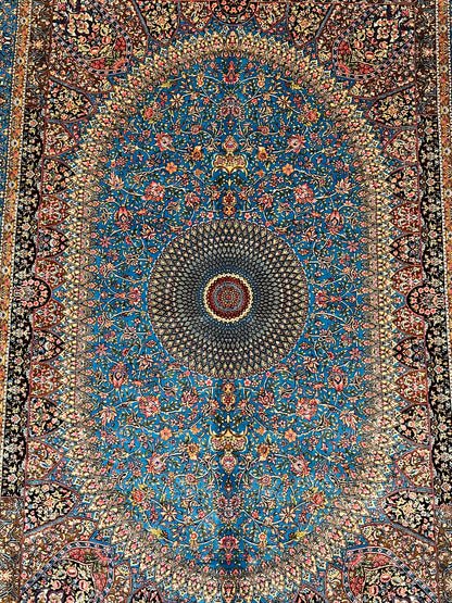 4x6 ft Silk Rug – Turquoise Blue Floral Medallion Area Rug, Elegant Luxury Home Decor