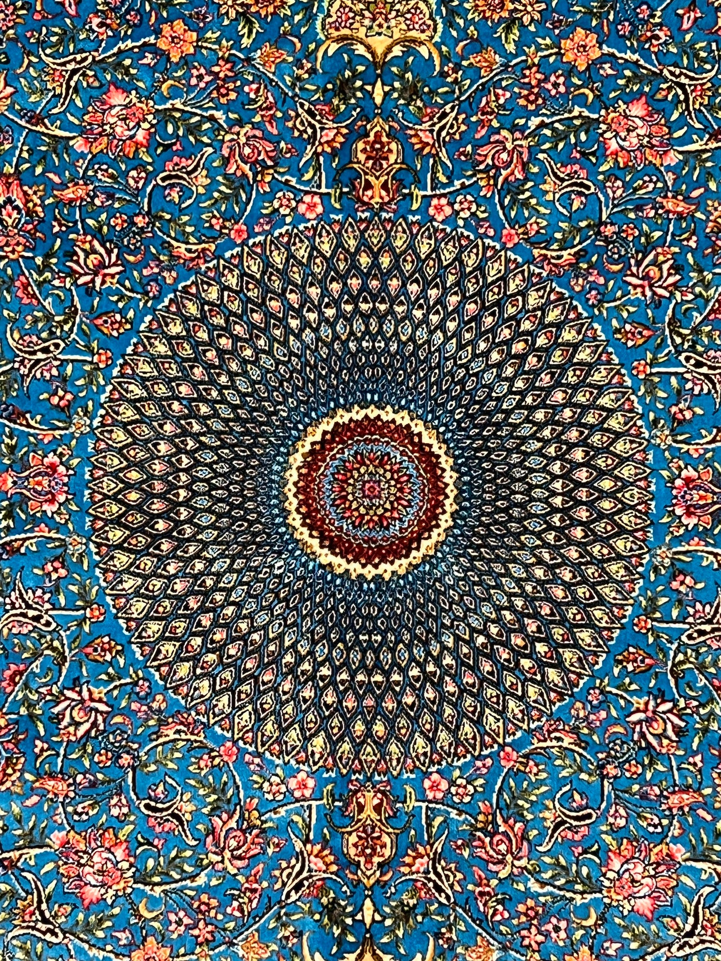 4x6 ft Silk Rug – Turquoise Blue Floral Medallion Area Rug, Elegant Luxury Home Decor