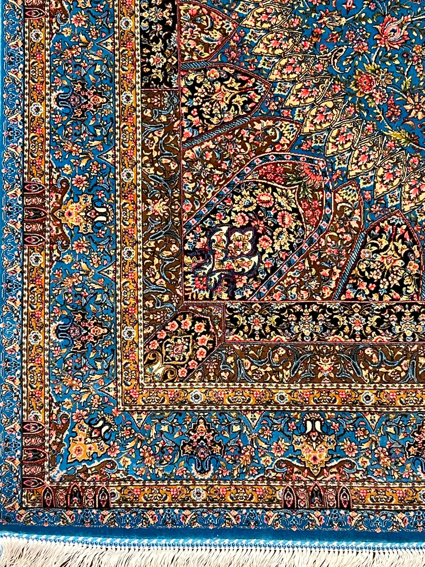 4x6 ft Silk Rug – Turquoise Blue Floral Medallion Area Rug, Elegant Luxury Home Decor
