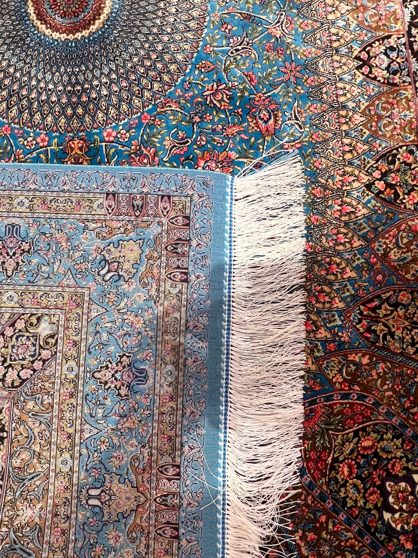 4x6 ft Silk Rug – Turquoise Blue Floral Medallion Area Rug, Elegant Luxury Home Decor