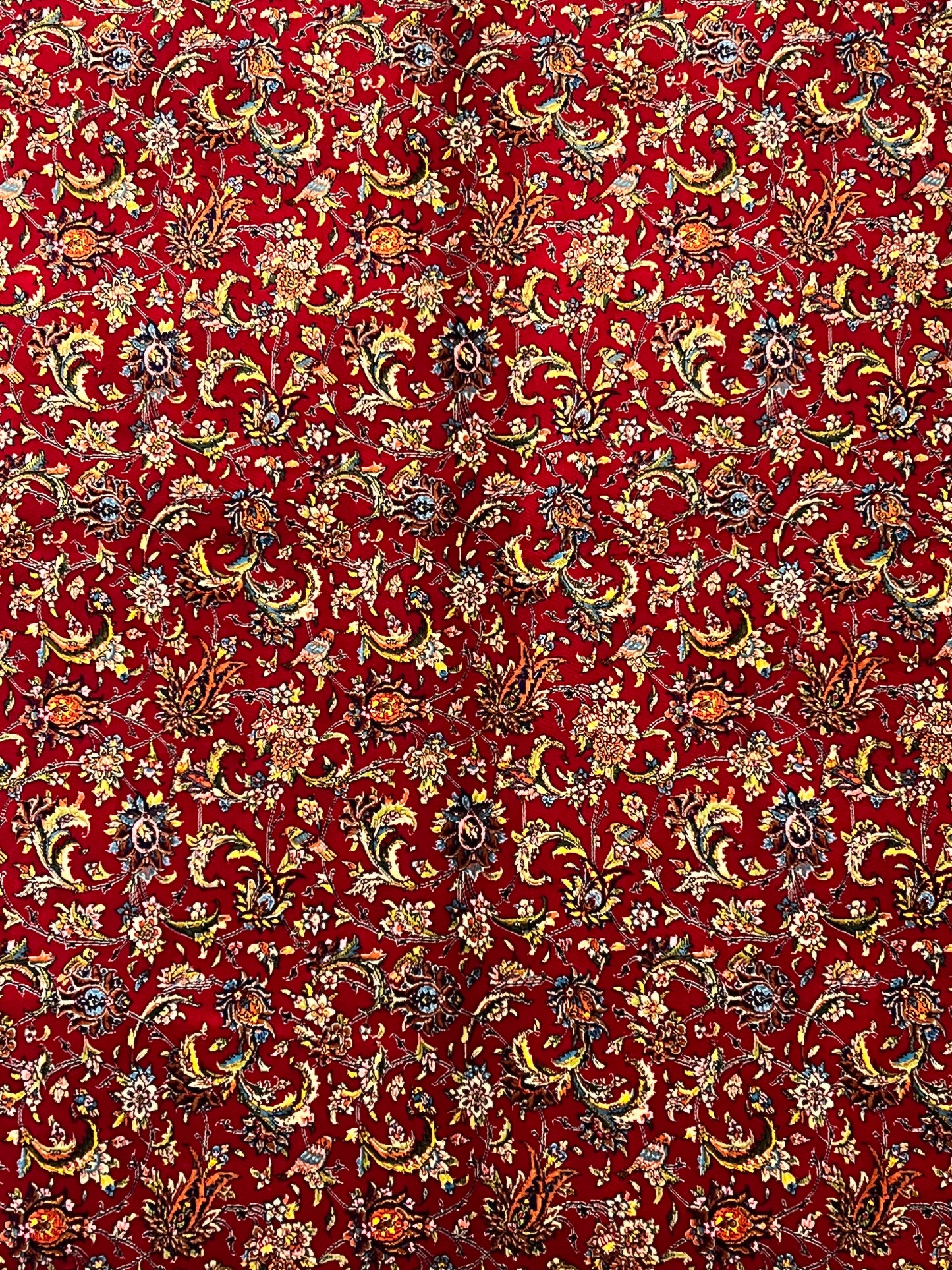 4x6 ft Silk Rug – Deep Red & Navy Floral Area Rug, Elegant Traditional Design with Intricate Botanical Details