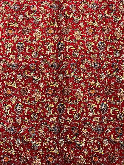 4x6 ft Silk Rug – Deep Red & Navy Floral Area Rug, Elegant Traditional Design with Intricate Botanical Details