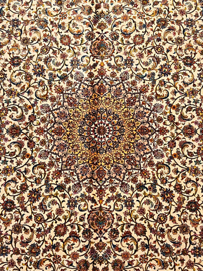 4x6 ft Silk Rug – Ivory & Cream Floral Medallion Area Rug with Elegant Multicolor Botanical Design
