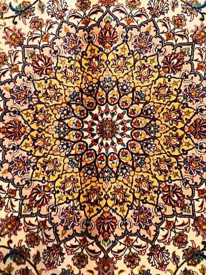 4x6 ft Silk Rug – Ivory & Cream Floral Medallion Area Rug with Elegant Multicolor Botanical Design