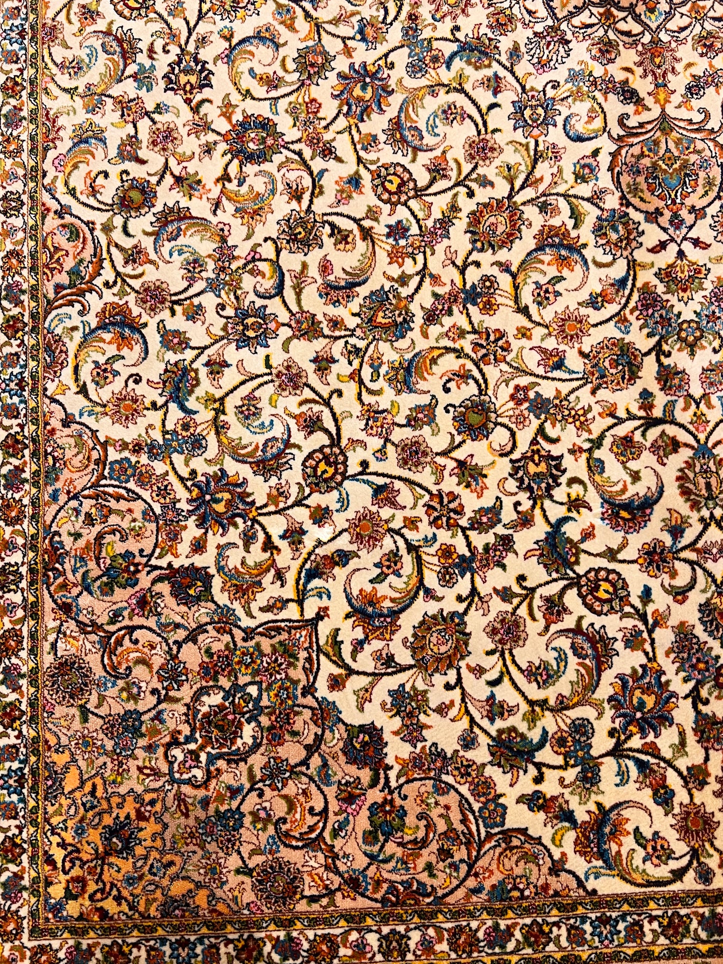 4x6 ft Silk Rug – Ivory & Cream Floral Medallion Area Rug with Elegant Multicolor Botanical Design