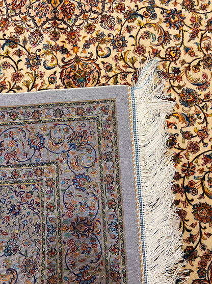 4x6 ft Silk Rug – Ivory & Cream Floral Medallion Area Rug with Elegant Multicolor Botanical Design