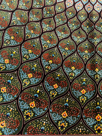 4x6 ft Silk Rug – Deep Green & Black Floral Medallion Area Rug with Radiating Geometric Design and Elegant Silk Finish