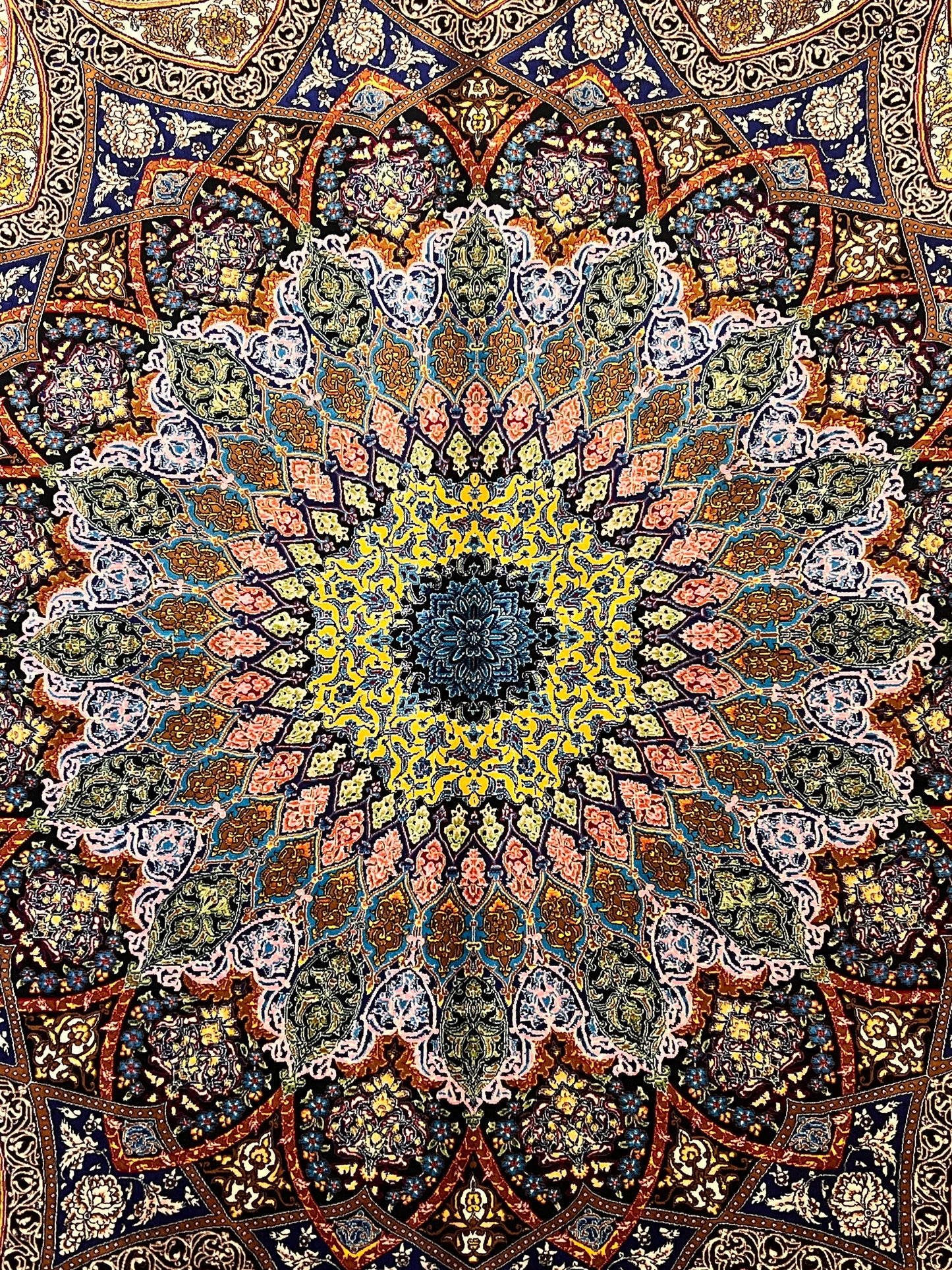 4x6 ft Silk Rug – Brown, Black & Gold Ornate Medallion Area Rug with Architectural Floral Design and Rich Multicolor Details
