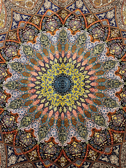 4x6 ft Silk Rug – Brown, Black & Gold Ornate Medallion Area Rug with Architectural Floral Design and Rich Multicolor Details