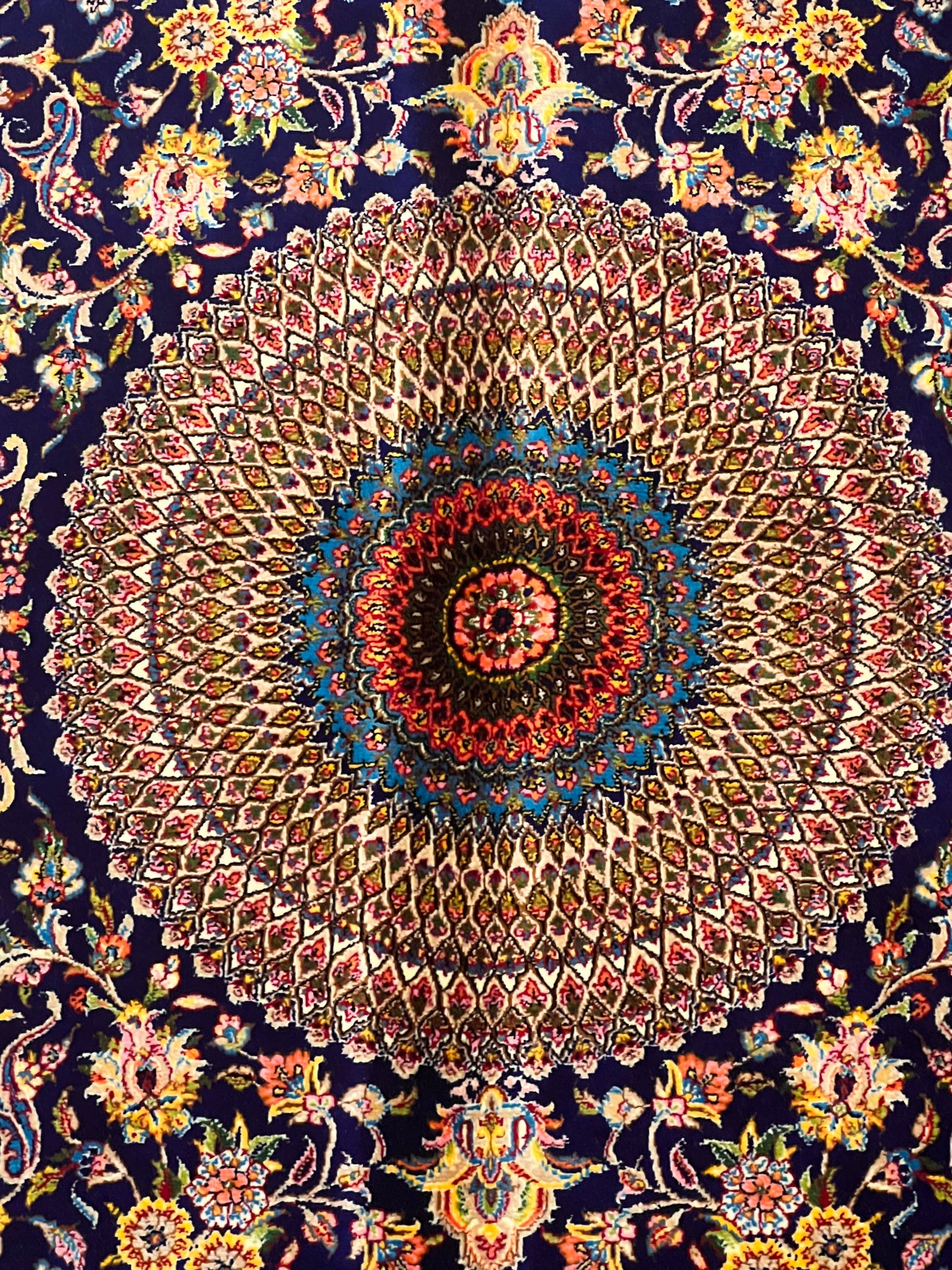 4x6 ft Silk Rug – Navy Blue, Gold & Ivory Floral Medallion Area Rug with Ornate Traditional Design and Elegant Silk Finish