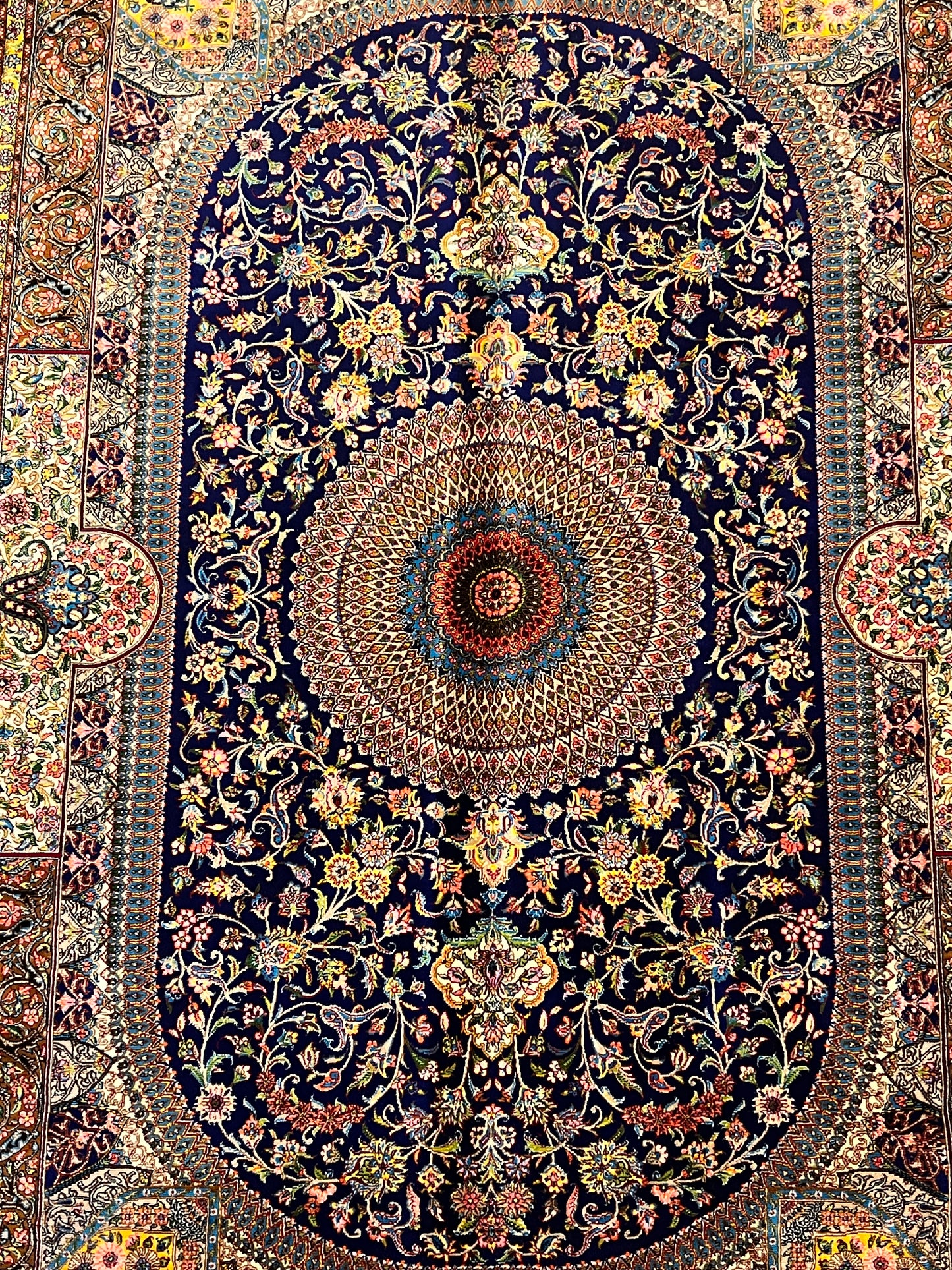 4x6 ft Silk Rug – Navy Blue, Gold & Ivory Floral Medallion Area Rug with Ornate Traditional Design and Elegant Silk Finish