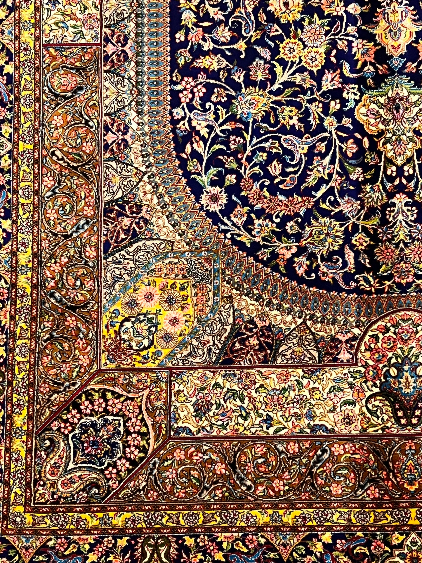 4x6 ft Silk Rug – Navy Blue, Gold & Ivory Floral Medallion Area Rug with Ornate Traditional Design and Elegant Silk Finish