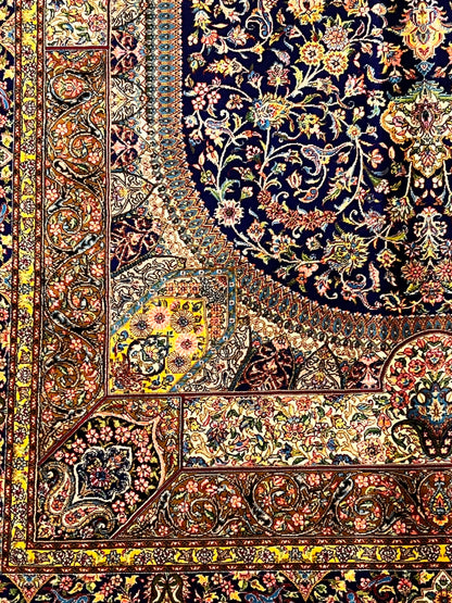 4x6 ft Silk Rug – Navy Blue, Gold & Ivory Floral Medallion Area Rug with Ornate Traditional Design and Elegant Silk Finish