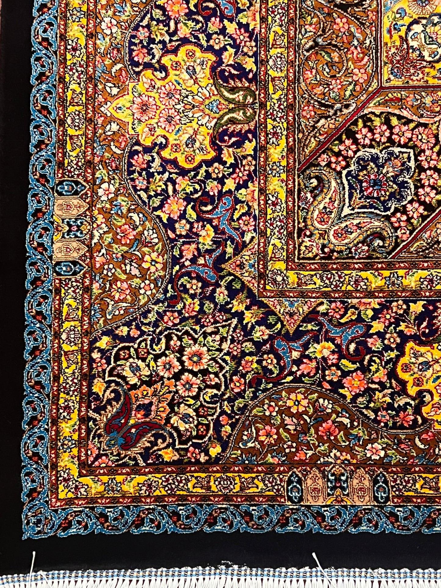 4x6 ft Silk Rug – Navy Blue, Gold & Ivory Floral Medallion Area Rug with Ornate Traditional Design and Elegant Silk Finish