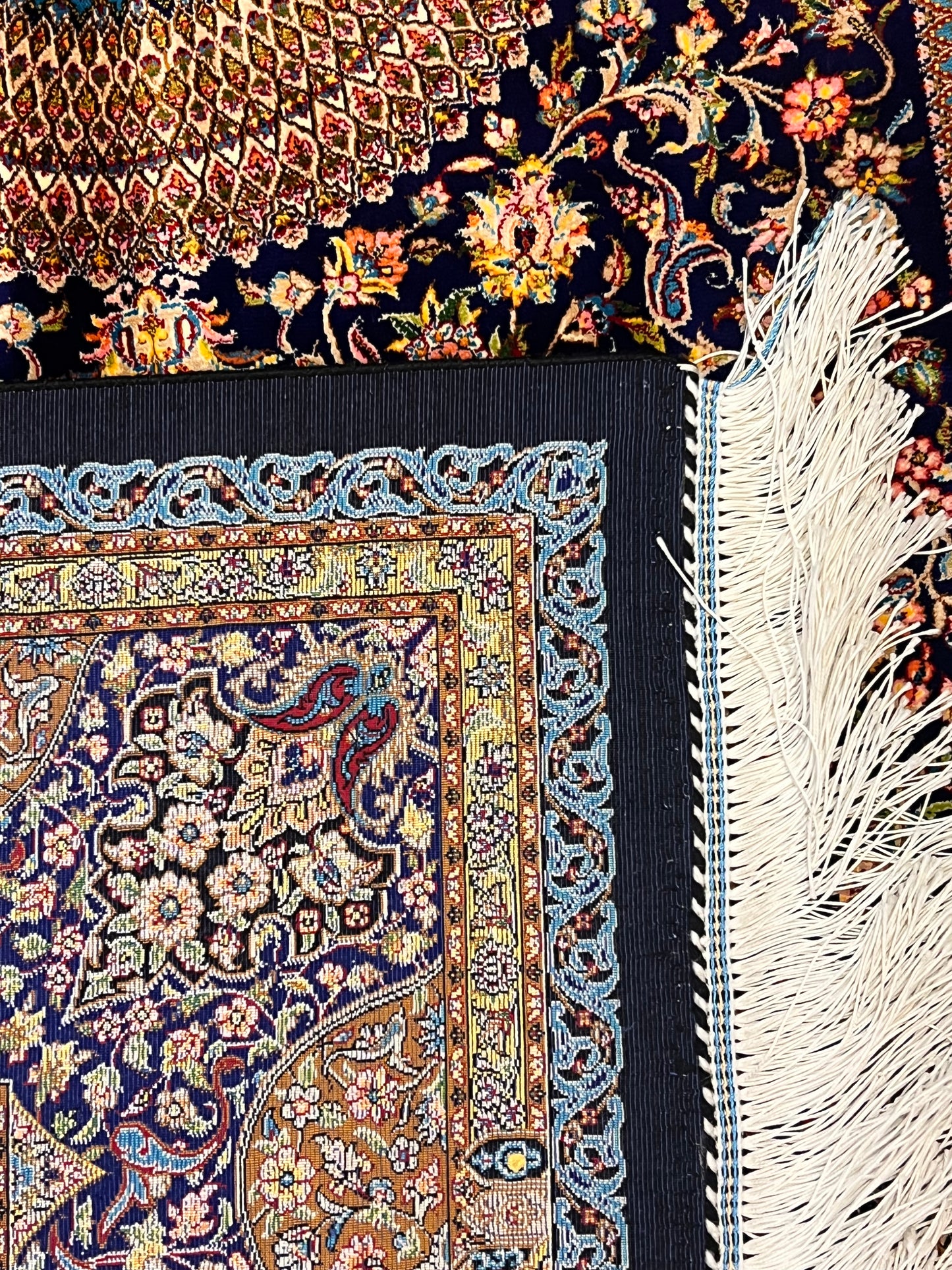 4x6 ft Silk Rug – Navy Blue, Gold & Ivory Floral Medallion Area Rug with Ornate Traditional Design and Elegant Silk Finish