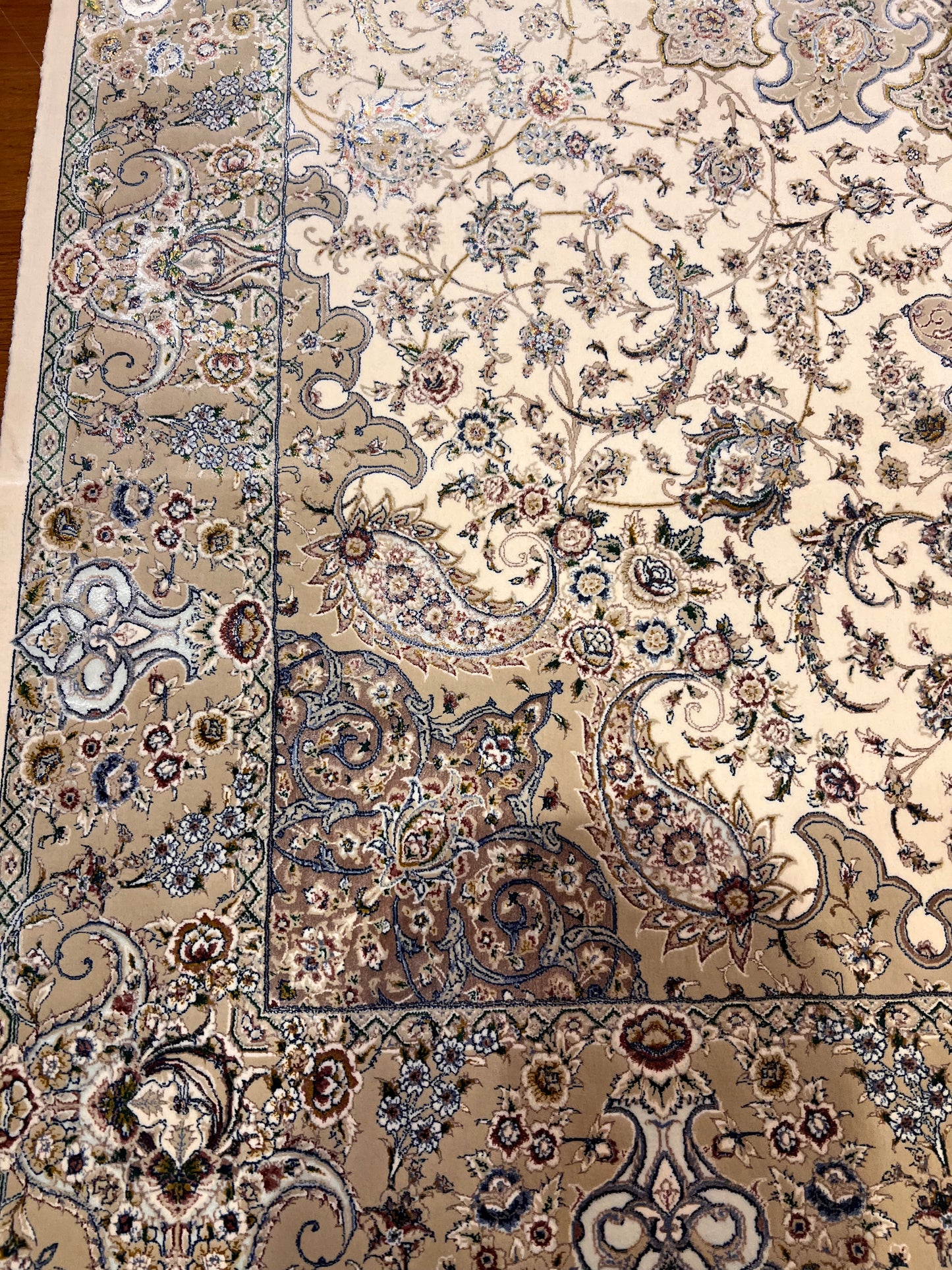 4x6 ft Silk Rug – Ivory, Beige & Soft Gray Floral Medallion Area Rug with Elegant Botanical Design and Refined Silk Finish