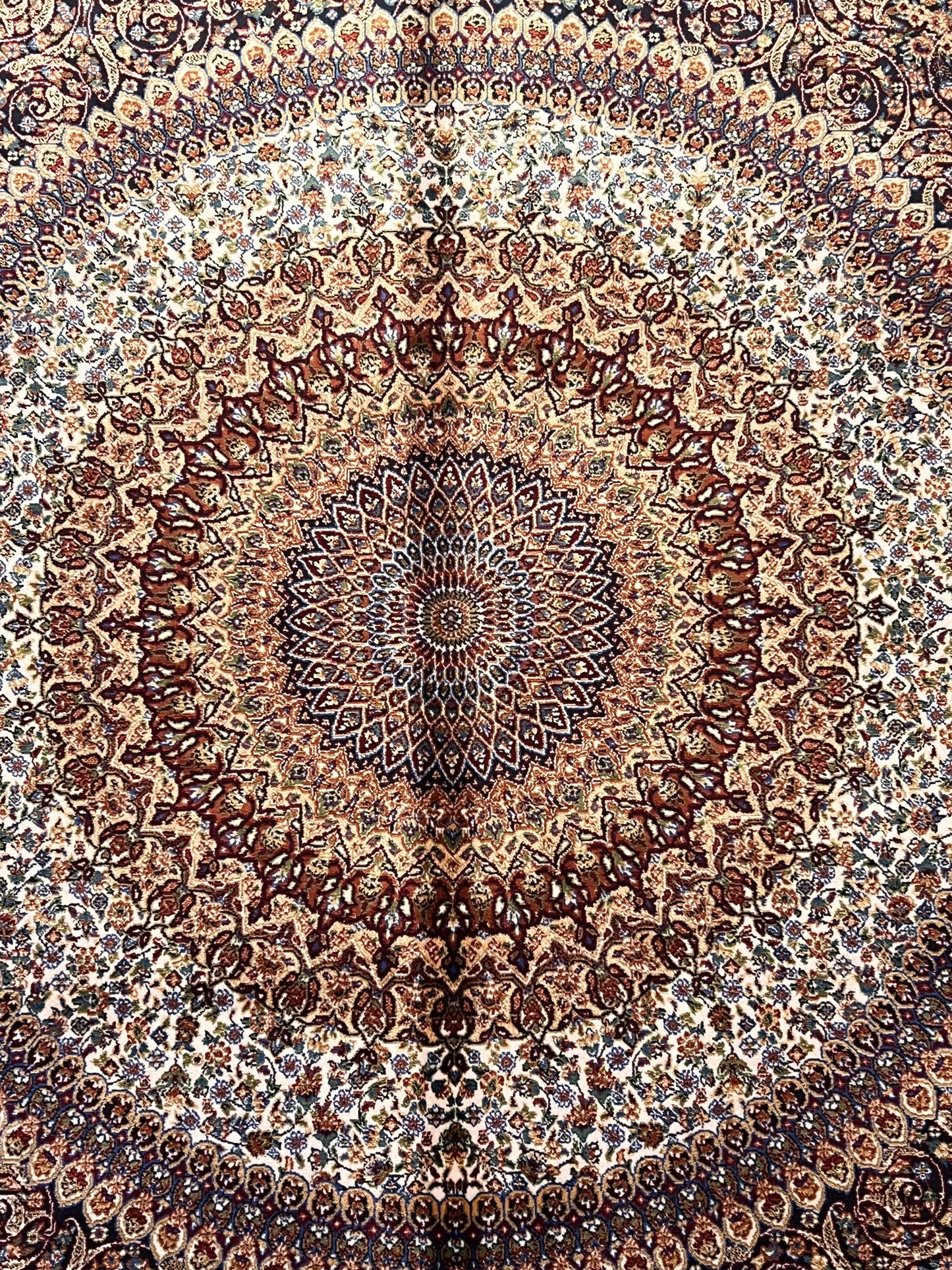 4x6 ft Silk Rug – Brown, Ivory & Navy Ornate Medallion Area Rug with Intricate Floral Design and Rich Traditional Details