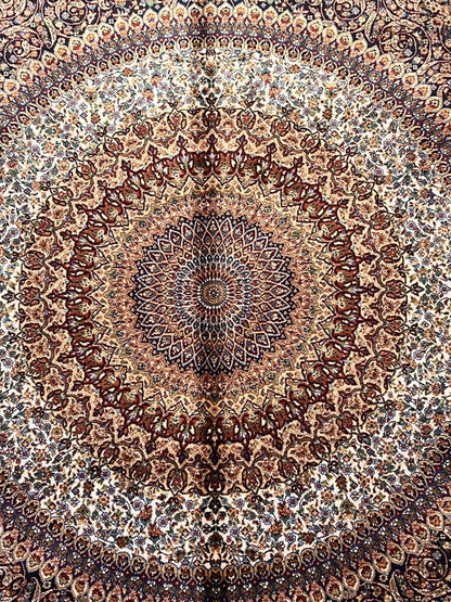 4x6 ft Silk Rug – Brown, Ivory & Navy Ornate Medallion Area Rug with Intricate Floral Design and Rich Traditional Details