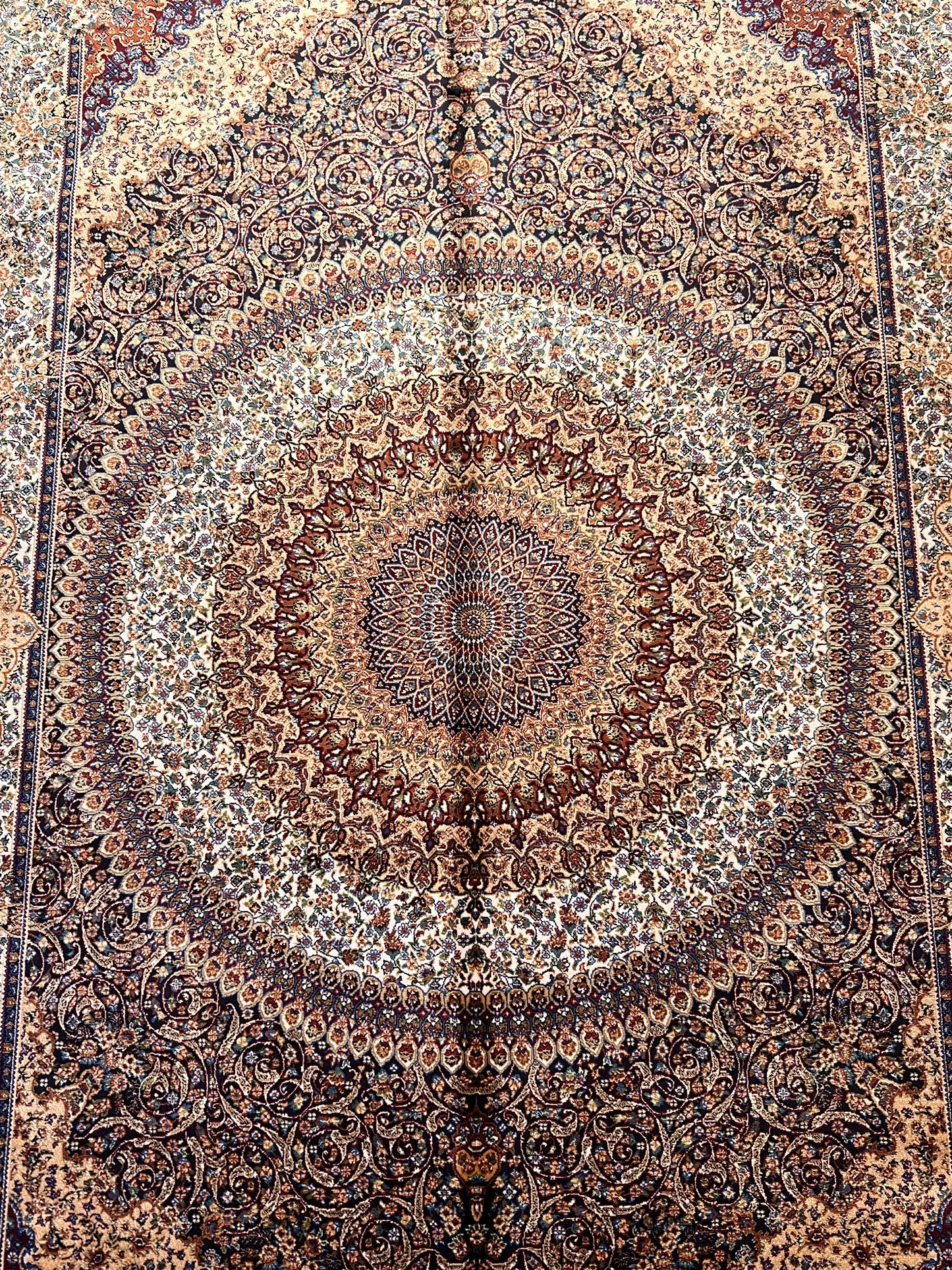 4x6 ft Silk Rug – Brown, Ivory & Navy Ornate Medallion Area Rug with Intricate Floral Design and Rich Traditional Details
