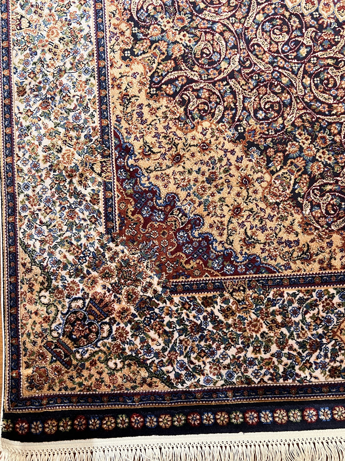 4x6 ft Silk Rug – Brown, Ivory & Navy Ornate Medallion Area Rug with Intricate Floral Design and Rich Traditional Details