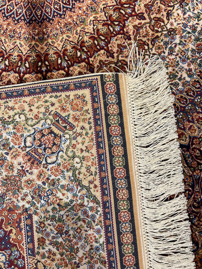 4x6 ft Silk Rug – Brown, Ivory & Navy Ornate Medallion Area Rug with Intricate Floral Design and Rich Traditional Details