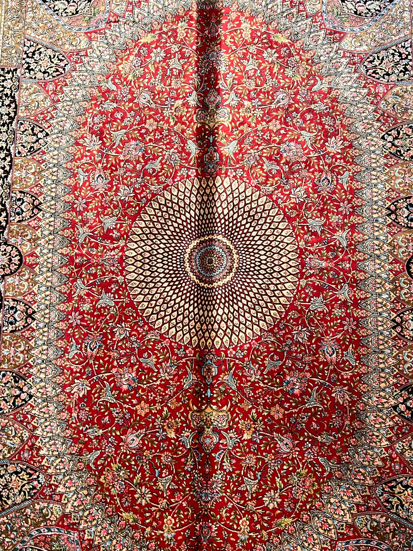 4x6 ft Red Silk Rug – Floral Medallion Area Rug, Elegant Traditional Design