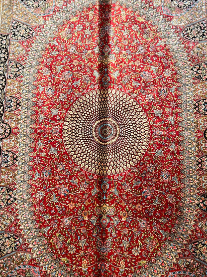 4x6 ft Red Silk Rug – Floral Medallion Area Rug, Elegant Traditional Design