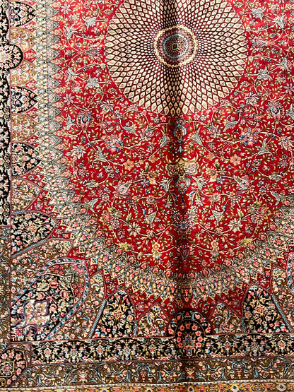 4x6 ft Red Silk Rug – Floral Medallion Area Rug, Elegant Traditional Design