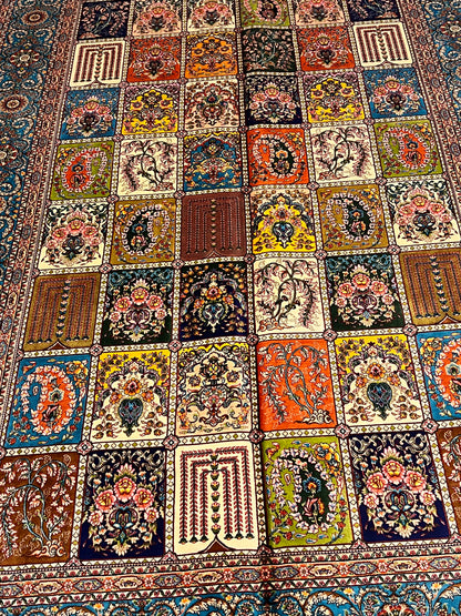 4x6 ft Silk Rug – Turquoise & Multicolor Garden Panel Floral Area Rug, Elegant Traditional Design