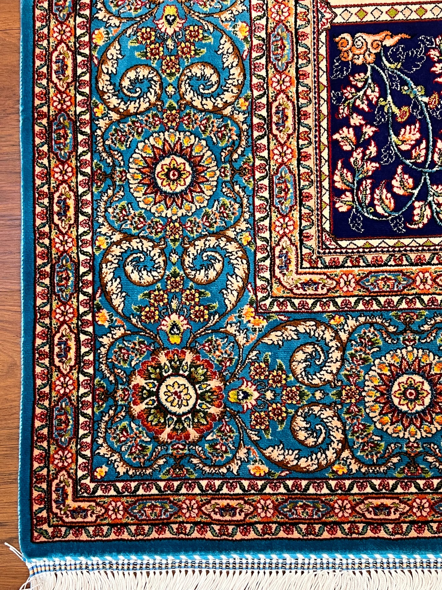4x6 ft Silk Rug – Turquoise & Multicolor Garden Panel Floral Area Rug, Elegant Traditional Design