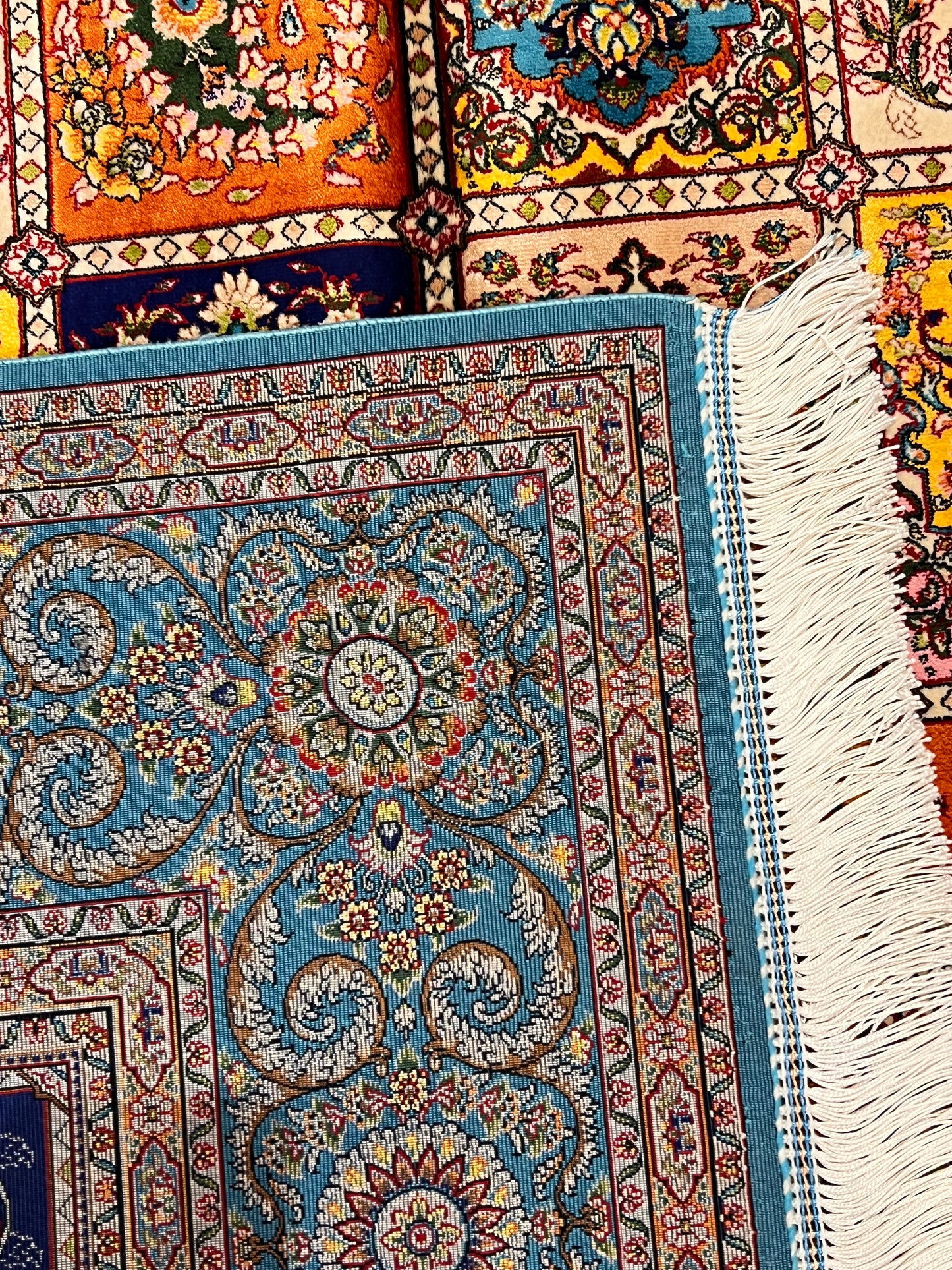 4x6 ft Silk Rug – Turquoise & Multicolor Garden Panel Floral Area Rug, Elegant Traditional Design