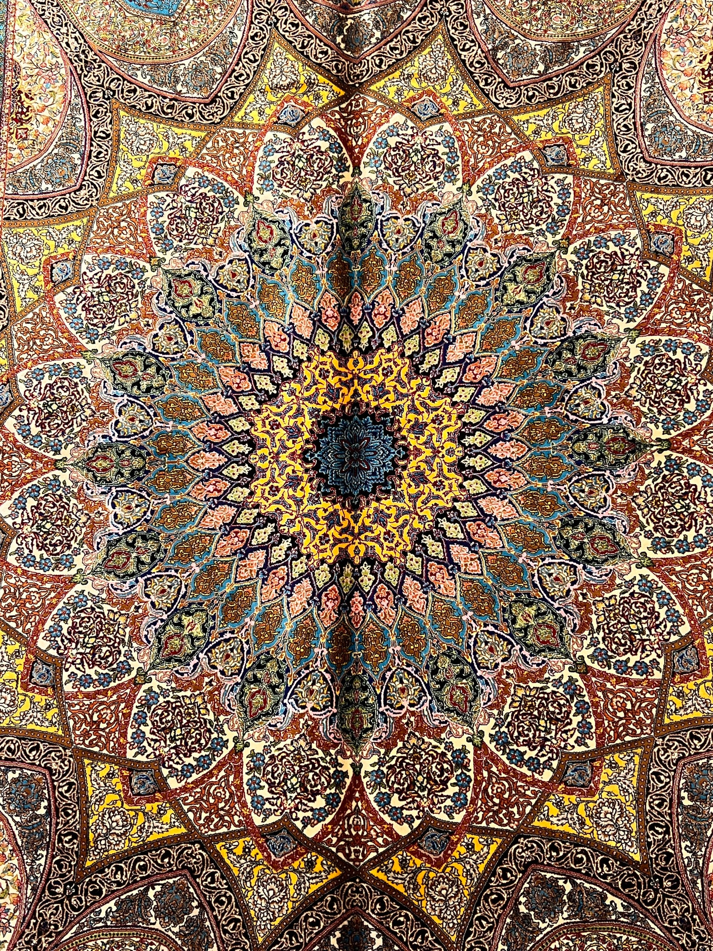 4x6 ft Silk Rug – Navy, Turquoise & Gold Ornate Medallion Area Rug, Luxury Statement Design